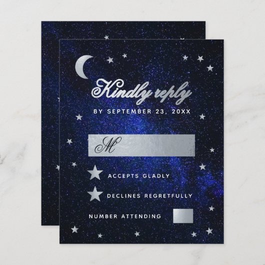 Celestial Wedding Faux Silver Stars Budget RSVP (Voorkant / Achterkant)