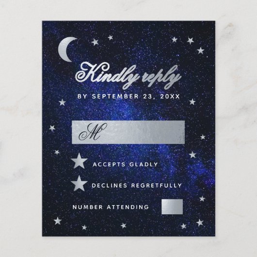 Celestial Wedding Faux Silver Stars Budget RSVP (Voorkant)