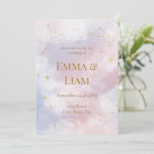 Celestial Wedding Invitation | Constellations Kaart (Staand voorkant)