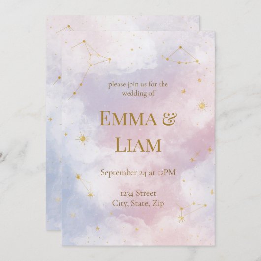 Celestial Wedding Invitation | Constellations Kaart (Voorkant / Achterkant)