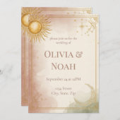 Celestial Wedding Invitation Pink Sage Gold Stars Kaart (Voorkant / Achterkant)