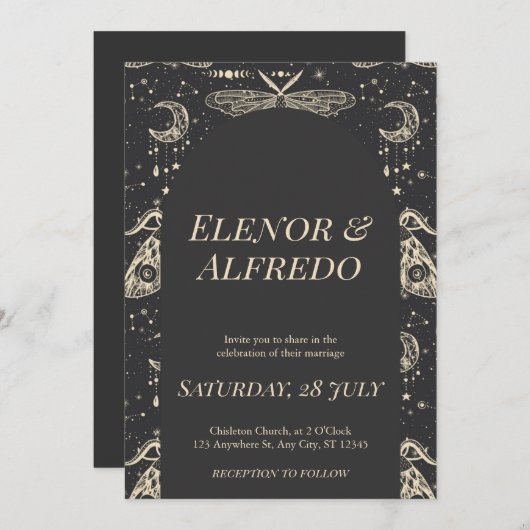 Celestial Wedding Invite Kaart (Voorkant / Achterkant)