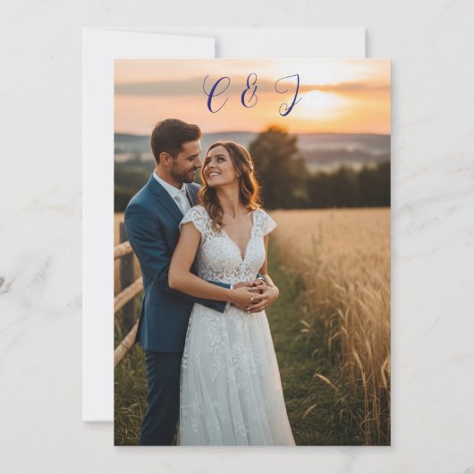 Celestial Wedding Nodig Sjabloon uit - Deep Blue & Kaart (Achterkant)