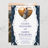 Celestial Wedding Nodig Sjabloon uit - Deep Blue & Kaart (Voorkant / Achterkant)