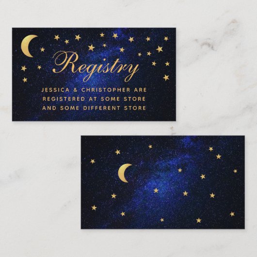 Celestial Wedding Registry Gold Stars Moon Script Informatiekaartje (Voorkant / Achterkant)