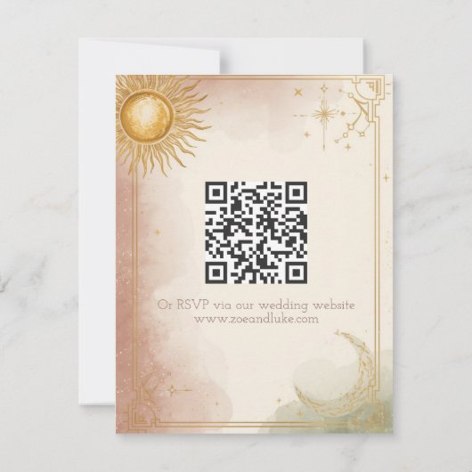 Celestial Wedding RSVP Card QR Code Pink Sage Gold (Achterkant)