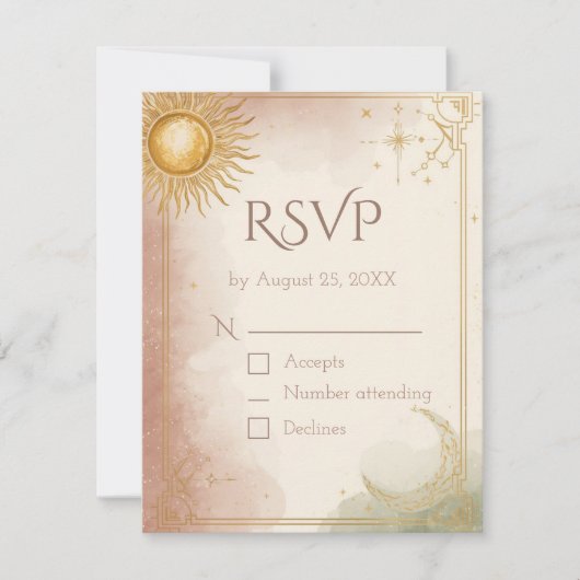 Celestial Wedding RSVP Card QR Code Pink Sage Gold Kaartje (Voorkant)