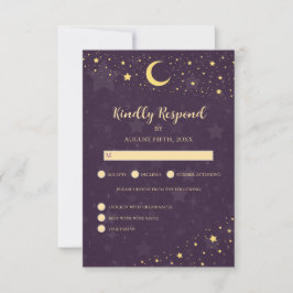 Celestial Wedding RSVP Paarse sterren Kaartje