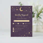 Celestial Wedding RSVP Paarse sterren Kaartje (Staand voorkant)