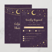Celestial Wedding RSVP Paarse sterren Kaartje (Voorkant / Achterkant)