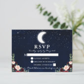 Celestial Wedding Sky Moon Stars Floral Meal Back RSVP Kaartje (Staand voorkant)