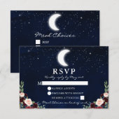 Celestial Wedding Sky Moon Stars Floral Meal Back RSVP Kaartje (Voorkant / Achterkant)