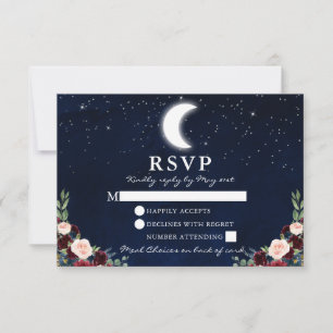 Celestial Wedding Sky Moon Stars Floral Meal Back RSVP Kaartje