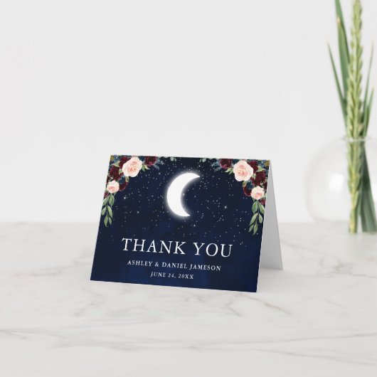 Celestial Wedding Sky Moon Stars Floral Note Bedankkaart (Voorkant)