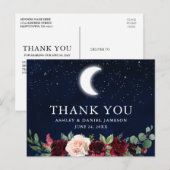 Celestial Wedding Sky Moon Sterren Bloemen Dank u Briefkaart (Voorkant / Achterkant)