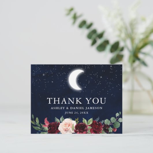 Celestial Wedding Sky Moon Sterren Bloemen Dank u Briefkaart (Staand voorkant)