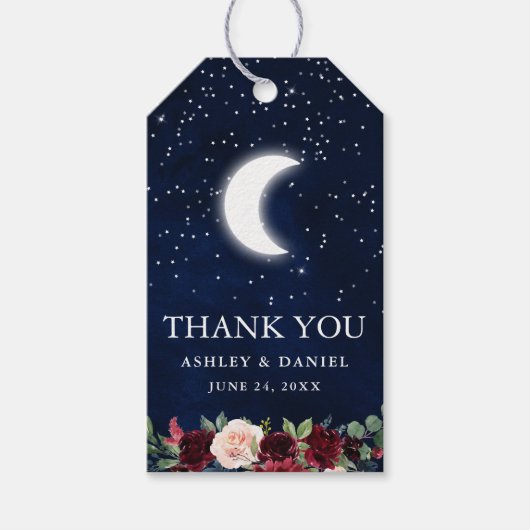 Celestial Wedding Sky Moon Sterren Bloemen Dank u Cadeaulabel (Voorkant)