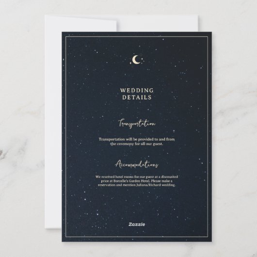 Celestial Wedding Starry Night Sky Elegant Wedding Kaart (Achterkant)