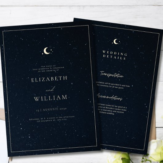 Celestial Wedding Starry Night Sky Elegant Wedding Kaart