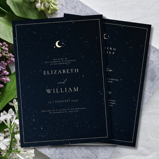 Celestial Wedding Starry Night Sky Elegant Wedding Kaart