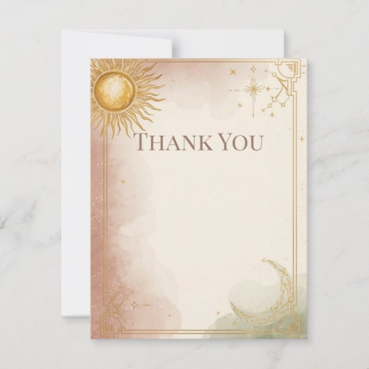 Celestial Wedding Thank You Card Pink Sage Gold Bedankkaart (Voorkant)