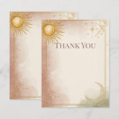 Celestial Wedding Thank You Card Pink Sage Gold Bedankkaart (Voorkant / Achterkant)