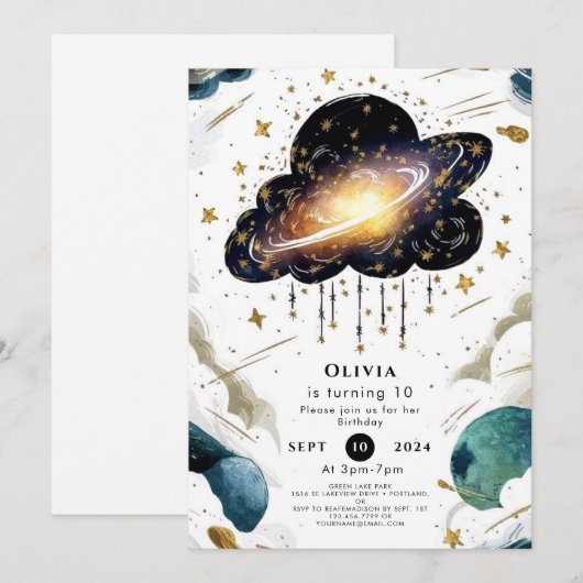 Celestial Whimsy Space Verjaardag Kaart (Voorkant / Achterkant)