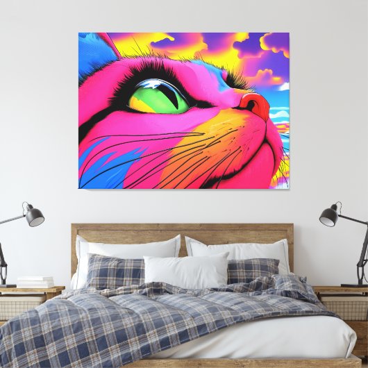 Celestial Whiskers: de droom van een kat Canvas Afdruk (Insitu (Slaapkamer))