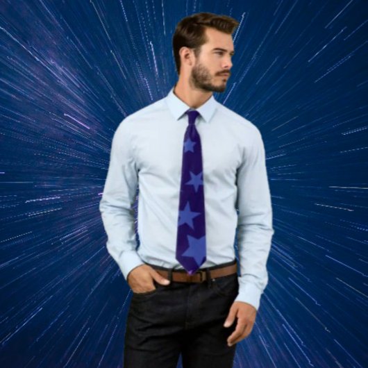 Celestial Whispers Necktie - Blauwe Sterren op de Stropdas