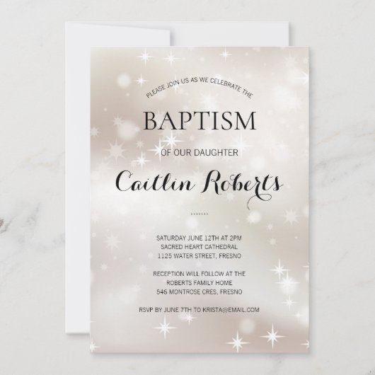 Celestial White Gold Stars Baptism Christening Kaart (Voorkant)