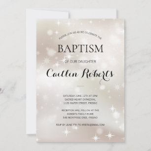 Celestial White Gold Stars Baptism Christening Kaart