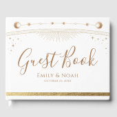 Celestial White Gold Sun Moon Stars Wedding  Gastenboek (Voorkant)
