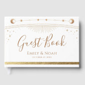 Celestial White Gold Sun Moon Stars Wedding  Gastenboek (Voorkant)