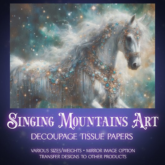 Celestial White Horse Magic Decoupage Tissuepapier