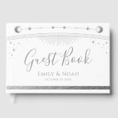 Celestial White Silver Sun Moon Stars Wedding  Gastenboek (Voorkant)