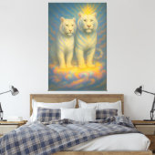 Celestial White Tiger Couple – Warm Golden Aura Fi Canvas Afdruk (Insitu (Slaapkamer))
