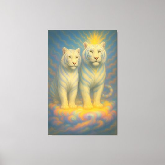 Celestial White Tiger Couple – Warm Golden Aura Fi Canvas Afdruk (Voorkant)