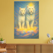 Celestial White Tiger Couple – Warm Golden Aura Fi Canvas Afdruk (Insitu (Woonkamer))
