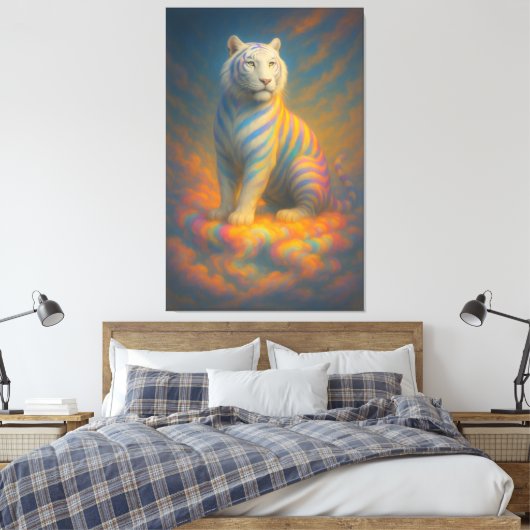 Celestial White Tiger – Divine Pastel Aura Fantasy Canvas Afdruk (Insitu (Slaapkamer))