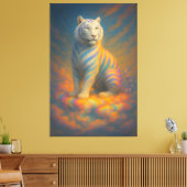 Celestial White Tiger – Divine Pastel Aura Fantasy Canvas Afdruk (Insitu (Woonkamer))
