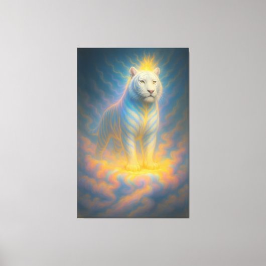 Celestial White Tiger – Divine Rainbow Aura Fantas Canvas Afdruk (Voorkant)