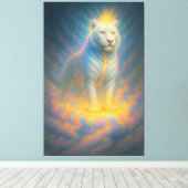 Celestial White Tiger – Divine Rainbow Aura Fantas Canvas Afdruk (Insitu (Houten vloer))