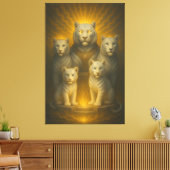 Celestial White Tiger Dynasty – Golden Divine Fami Canvas Afdruk (Insitu (Woonkamer))