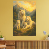 Celestial White Tiger Family – Dawn of the Sacred Canvas Afdruk (Insitu (Woonkamer))