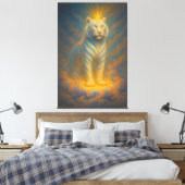 Celestial White Tiger – Golden Halo Divine Fantasy Canvas Afdruk (Insitu (Slaapkamer))