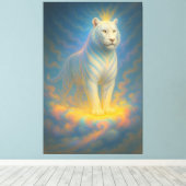 Celestial White Tiger King – Divine Light Guardian Canvas Afdruk (Insitu (Houten vloer))