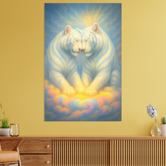 Celestial White Tiger Lovers – Divine Rainbow Clou Canvas Afdruk (Insitu (Woonkamer))