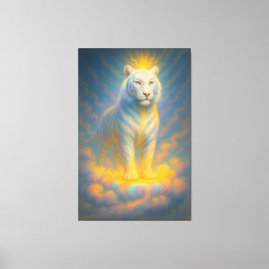 Celestial White Tiger – Radiant Sky Guardian Fanta Canvas Afdruk (Voorkant)