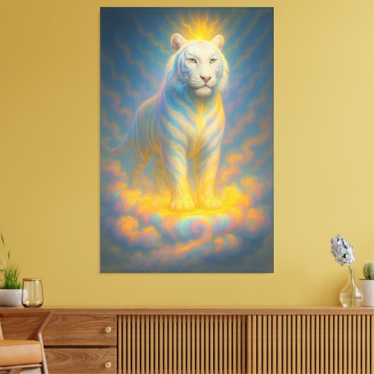 Celestial White Tiger – Radiant Sky Guardian Fanta Canvas Afdruk (Insitu (Woonkamer))