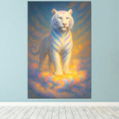 Celestial White Tiger – Rainbow Aura Divine Fantas Canvas Afdruk (Insitu (Houten vloer))